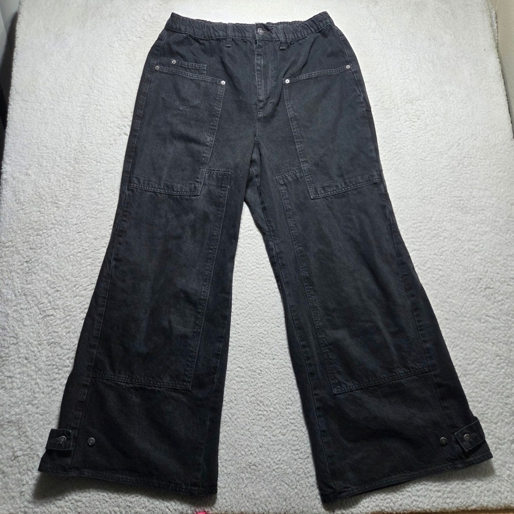 We The Free Jeans Womens CRVY Outlaw Wide Leg Black Jasper Double Knee Size XL